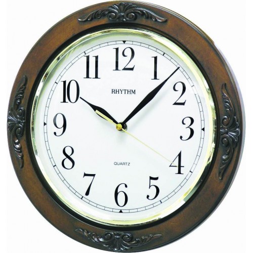 Rhythm Wooden Wall Clock Silent Silky Move Convex Glass Analog(30.0x30.0x4.5cm)